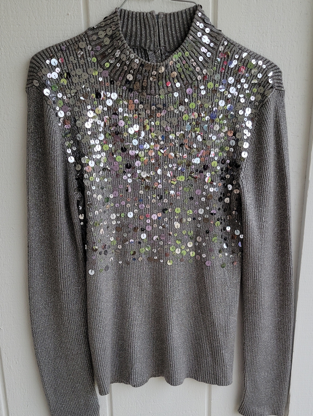 Lauren Michelle Silver Sequin Mock Neck Sweater